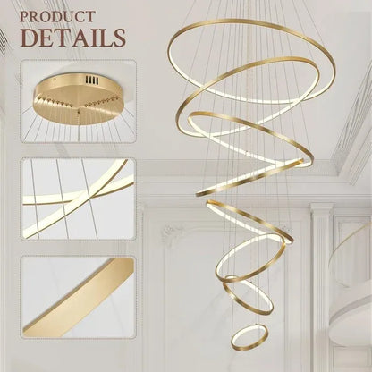 BAMDECOR A18801/8 Nordic Home Decor Dining Room Pendant lamp lights Ceiling Lamp Hanging Light (8 Rings-Gold)