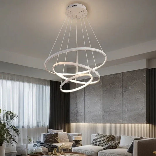 BAMDECOR A18801 Modern LED Chandelier, Dimmable Pendant Light with Remote Control Rings Round Ceiling Lighting Fixture 3 Color Temperatures Contemporary Chandeliers (3 Rings-Silver)