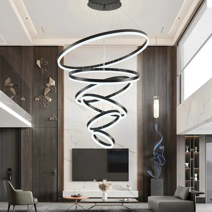 BAMDECOR A18815 Nordic Home Decor Dining Room Pendant lamp lights Ceiling Lamp Hanging Light Chandelier Lamps (6 Rings-Black)