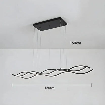 BAMDECOR A2569 1.5m Antizer Nordic Minimalist Wave Long Pendant Light (Black)
