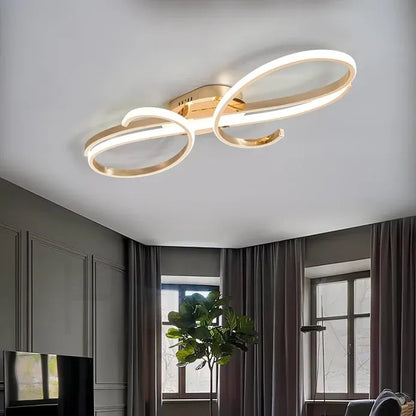 BAMDECOR AD2576 Modern Minimalist Curved Line Iron Aluminum Silicone LED Semi-Flush Mount Ceiling Light For Living Room (Gold)