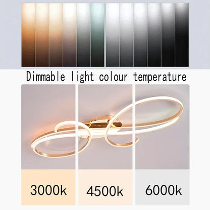 BAMDECOR AD2576 Modern Minimalist Curved Line Iron Aluminum Silicone LED Semi-Flush Mount Ceiling Light For Living Room (Gold)