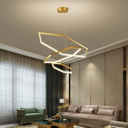 BAMDECOR AD2582/3 Modern LED Chandelier, Hexagonal Rings Ceiling Lighting Contemporary Chandeliers (3 Rings-Gold)