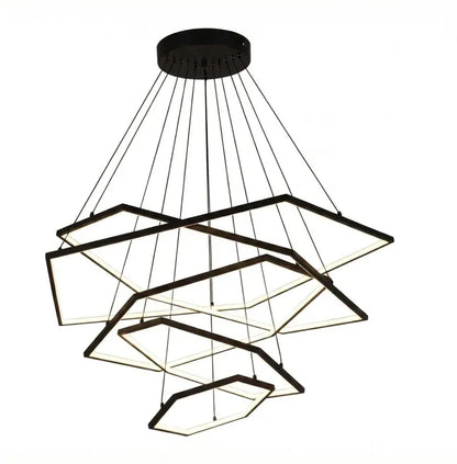 BAMDECOR AD2582/5 Modern LED Chandelier, Hexagonal Rings Ceiling Lighting Contemporary Chandeliers (5 Rings-Black)