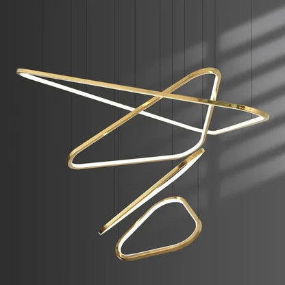 BAMDECOR AD2583 Modern Triangular LED Chandelier (Four Rings-Gold