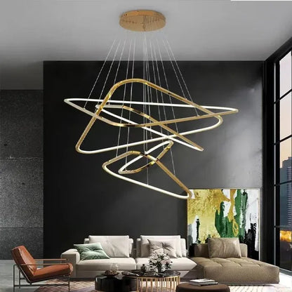 BAMDECOR AD2583 Modern Triangular LED Chandelier (Five Rings-Gold