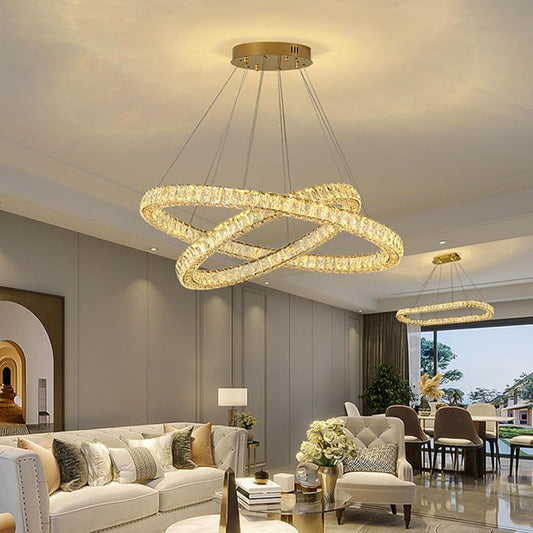 BAMDECOR C3313/2 Modern Crystal Chandeliers Lighting Fixtures Contemporary Round Chandelier Lighting Fixtures Crystal Pendant Ceiling Lights(Gold)