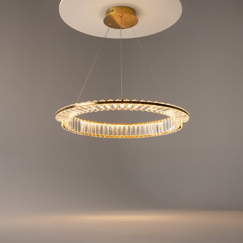 BAMDECOR C3318/1 Modern Crystal Chandeliers Lighting Fixtures Contemporary Round Chandelier Lighting Fixtures Crystal Pendant Ceiling Lights(Gold)