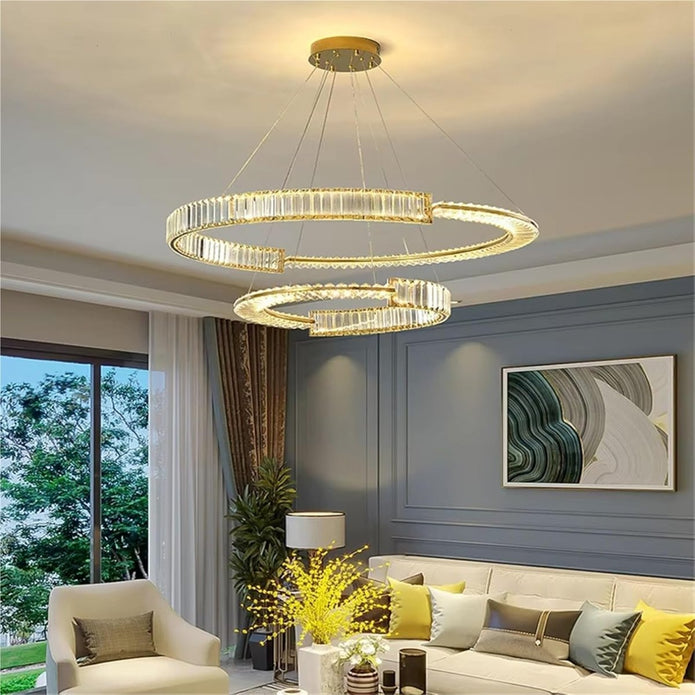 BAMDECOR C3318/2 Modern Crystal Chandeliers Lighting Fixtures Contemporary Round Chandelier Lighting Fixtures Crystal Pendant Ceiling Lights(Gold)