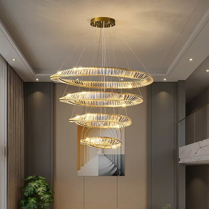BAMDECOR C3342/4 Modern Crystal Chandeliers Lighting Fixtures Contemporary Wave Chandelier Lighting Fixtures Crystal Pendant Ceiling Lights for Living Room (Gold)