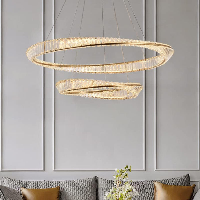 BAMDECOR C3342/2 Modern Crystal Chandeliers Lighting Fixtures Contemporary Wave Chandelier Lighting Fixtures Crystal Pendant Ceiling Lights for Living Room (Gold)