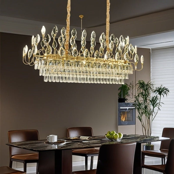 BAMDECOR C3347/OV Modern French Home Decor Luxury Crystal-leaf Chandelier LED Fashion Creativity Pendant Ceiling Lights(120cm-Gold)