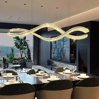 BAMDECOR 1.2m C3601W Wave Crystal Pendant Chandelier Decorative Lighting Lampshade (Brass Gold)
