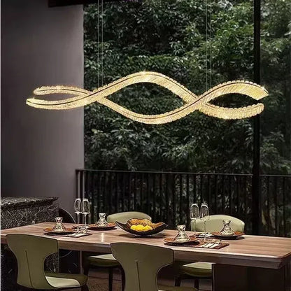 BAMDECOR 1.2m C3601W Wave Crystal Pendant Chandelier Decorative Lighting Lampshade (Brass Gold)
