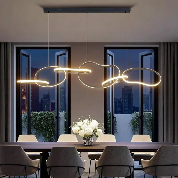 BAMDECOR A24126 Nordic Minimalist LED Pendant Light Adjustable Modern Ring Chandelier for Dining Room and Bar (Black) 1.8 Meters