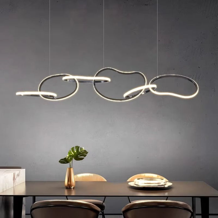 BAMDECOR A24126 Nordic Minimalist LED Pendant Light Adjustable Modern Ring Chandelier for Dining Room and Bar (Black) 1.8 Meters