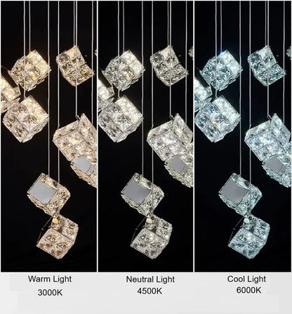 BAMDECOR LT02 12 Hanging Crystal Cube Chandelier LED Chandelier for Dining Room, Luxury Dimmable Enterway Led Pendant Lights Fixture (Gold)