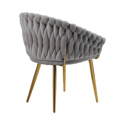 SERENITà Grey Modern Velvet Dining Chairs, Upholstered Living Room Chair with Woven Back and Golden Metal Legs, Mid-Century Accent Set of 2(Grey)