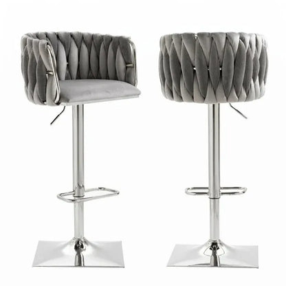 SERENITà Modern Velvet Breakfast Bar Stools Swivel Barstools Adjustable Counter Stools with Backrest (Silver-Grey)