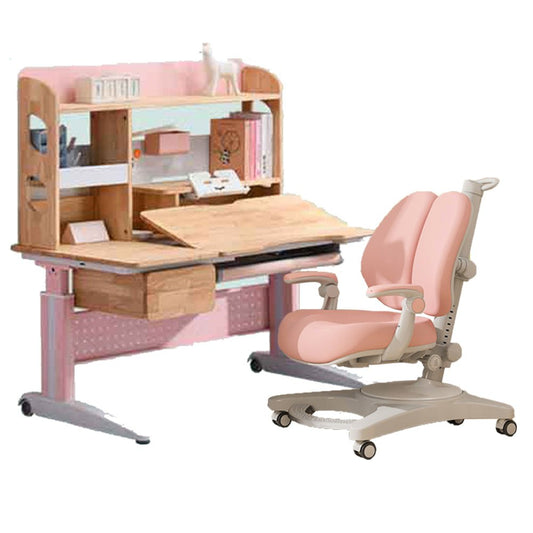 Solid Rubber Wood Height Adjustable Children Kids Ergonomic Pink Study Desk Chair 120cm AU
