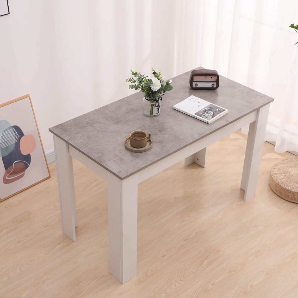 Grey Rectangular Dining Table with 4x Blue Velvet Chairs