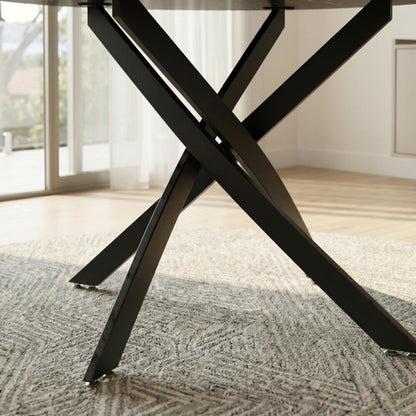 Round Marble-Effect Table-Black