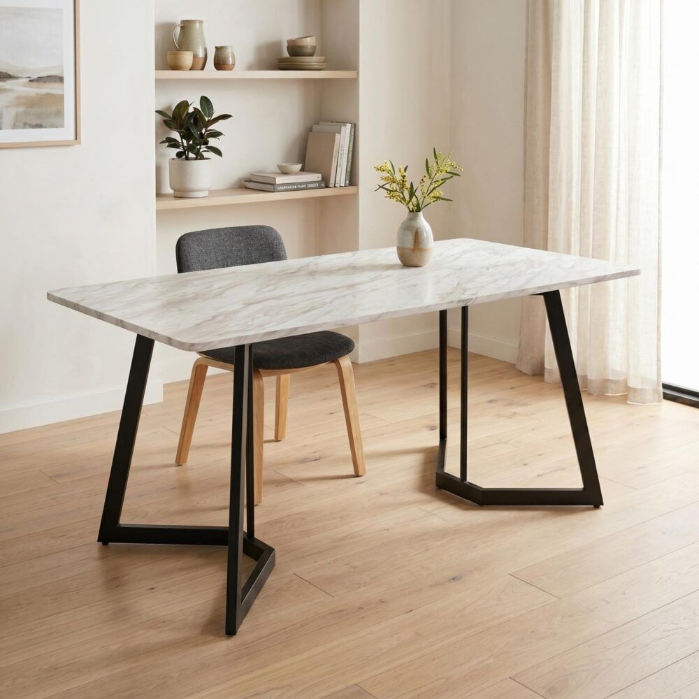 Rectangular Marble-Effect Table