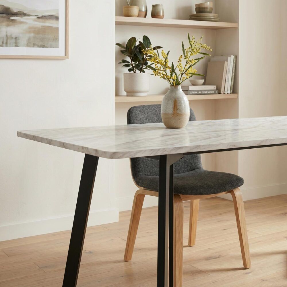 Rectangular Marble-Effect Table