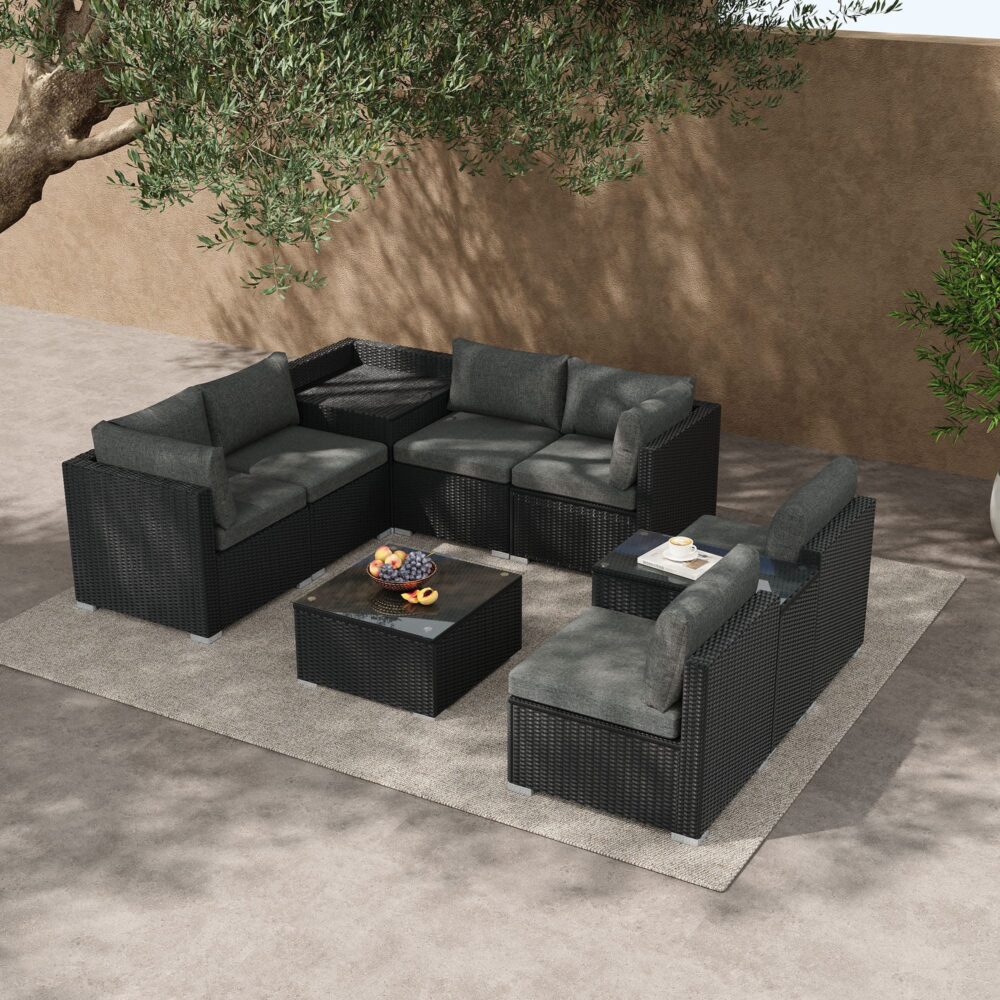 Modular Outdoor Lounge Set-9pcs Sofa, Armchairs and Coffee Table