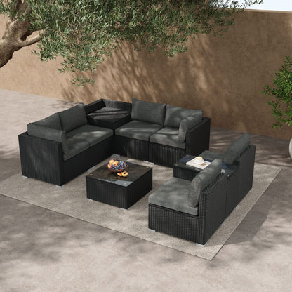Modular Outdoor Lounge Set-9pcs Sofa, Armchairs and Coffee Table