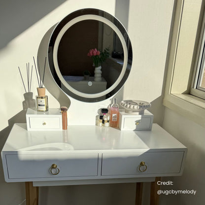 Dressing Vanity Table Stool Set with Make-up LED Lighted Mirror-White