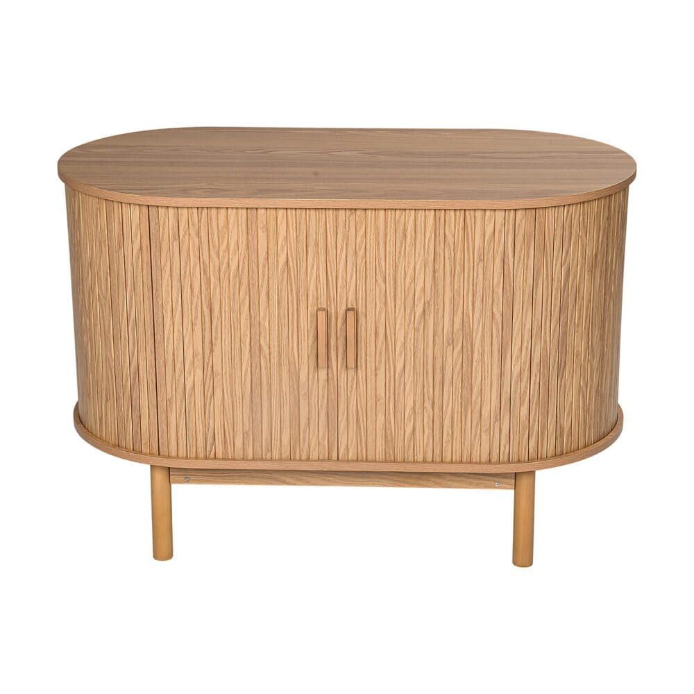 Natural Wood Ribbed Sideboard Cabinet