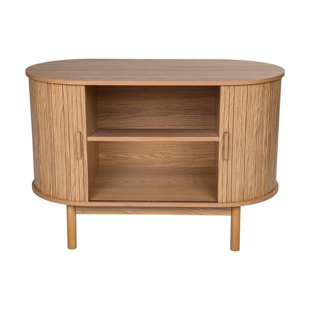 Natural Wood Ribbed Sideboard Cabinet