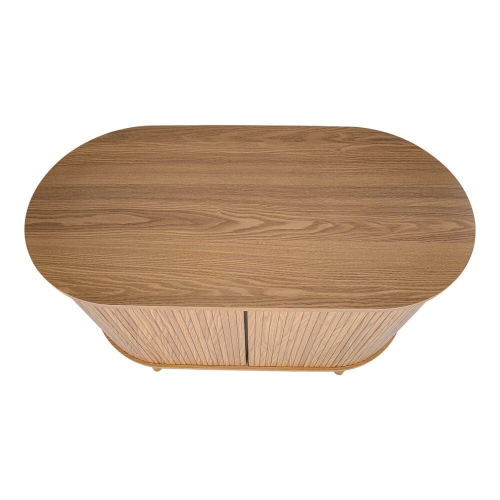 Natural Wood Ribbed Sideboard Cabinet