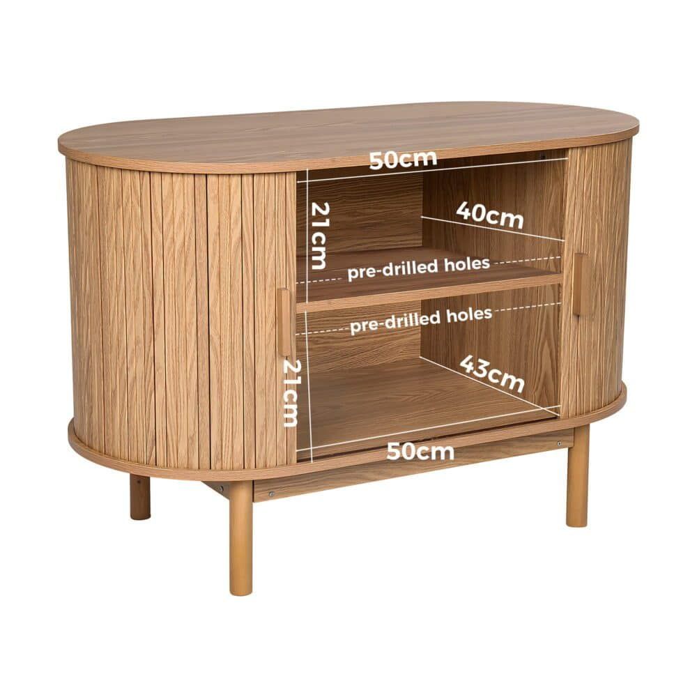 Natural Wood Ribbed Sideboard Cabinet