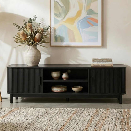 160cm Ribbed Black Entertainment Unit