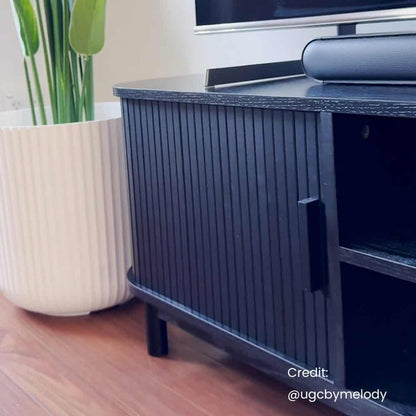 160cm Ribbed Black Entertainment Unit