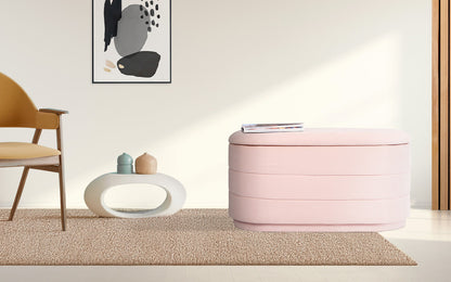Coffee Table Storage Ottoman - Chenille Fabic Padded Blanket Box Bench CELIA - PINK