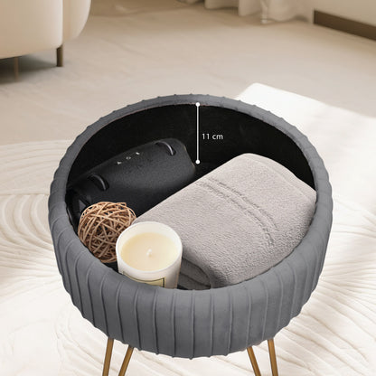 Side Table Storage Ottoman - Velvet Padded Stool Vanity Footstool REMY GREY