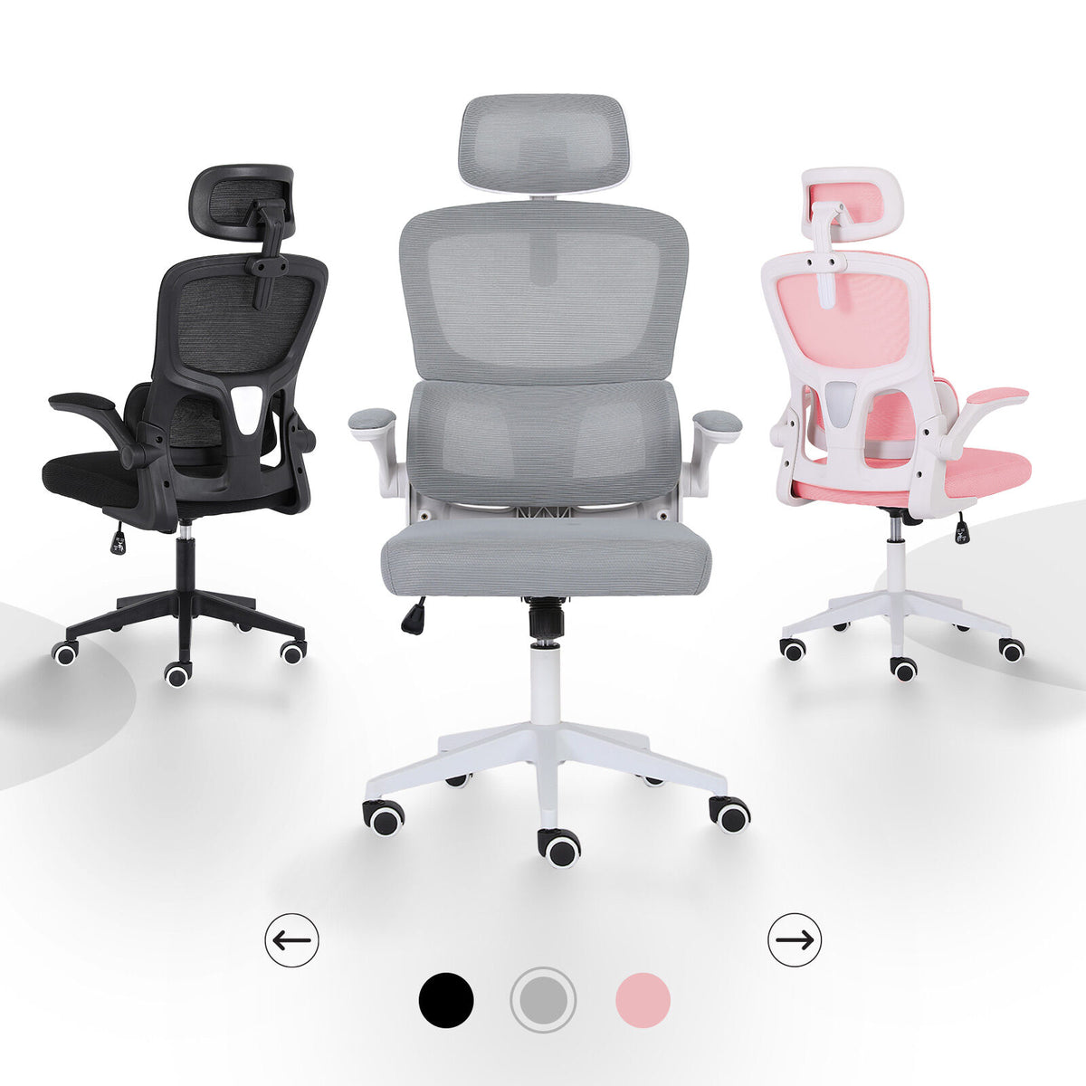 Work Office Chair - Lumber Support, Flip-up Armrest, Adjustable Headrest SITIO - GREY