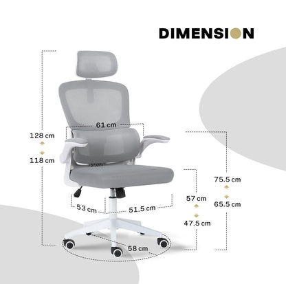 Work Office Chair - Lumber Support, Flip-up Armrest, Adjustable Headrest SITIO - GREY