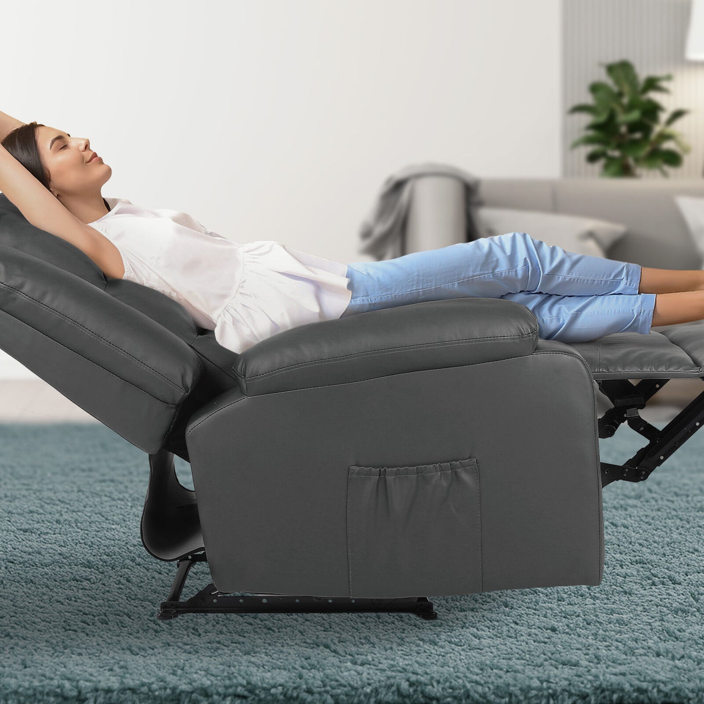 Home Recliner Chair - PU Leather Sofa Lounge Armchair MARLO GREY