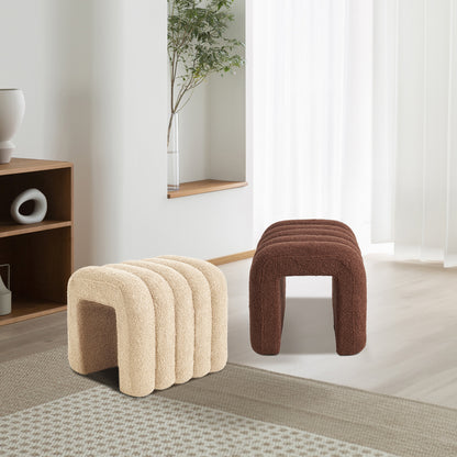 Ridge Arch Ottoman Stool Teddy Fleece Fabric Foot Rest 45cm BROWN