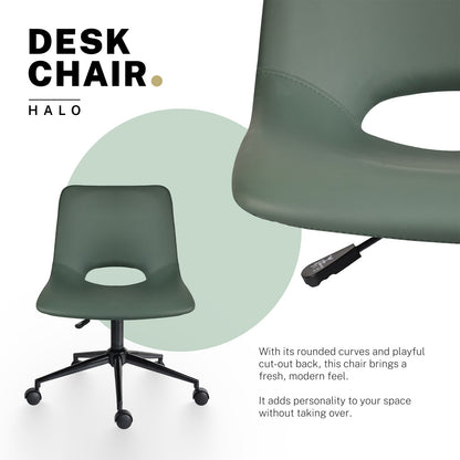 2 Set Office Desk Chair - PU Leather Home Swivel Chair Cut-Out Seat HALO GREEN