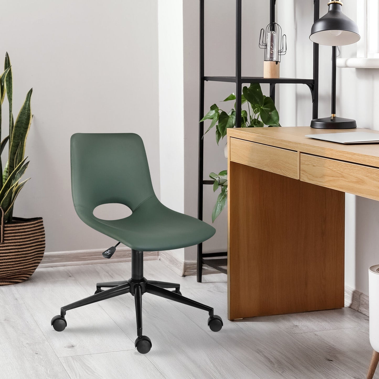 2 Set Office Desk Chair - PU Leather Home Swivel Chair Cut-Out Seat HALO GREEN