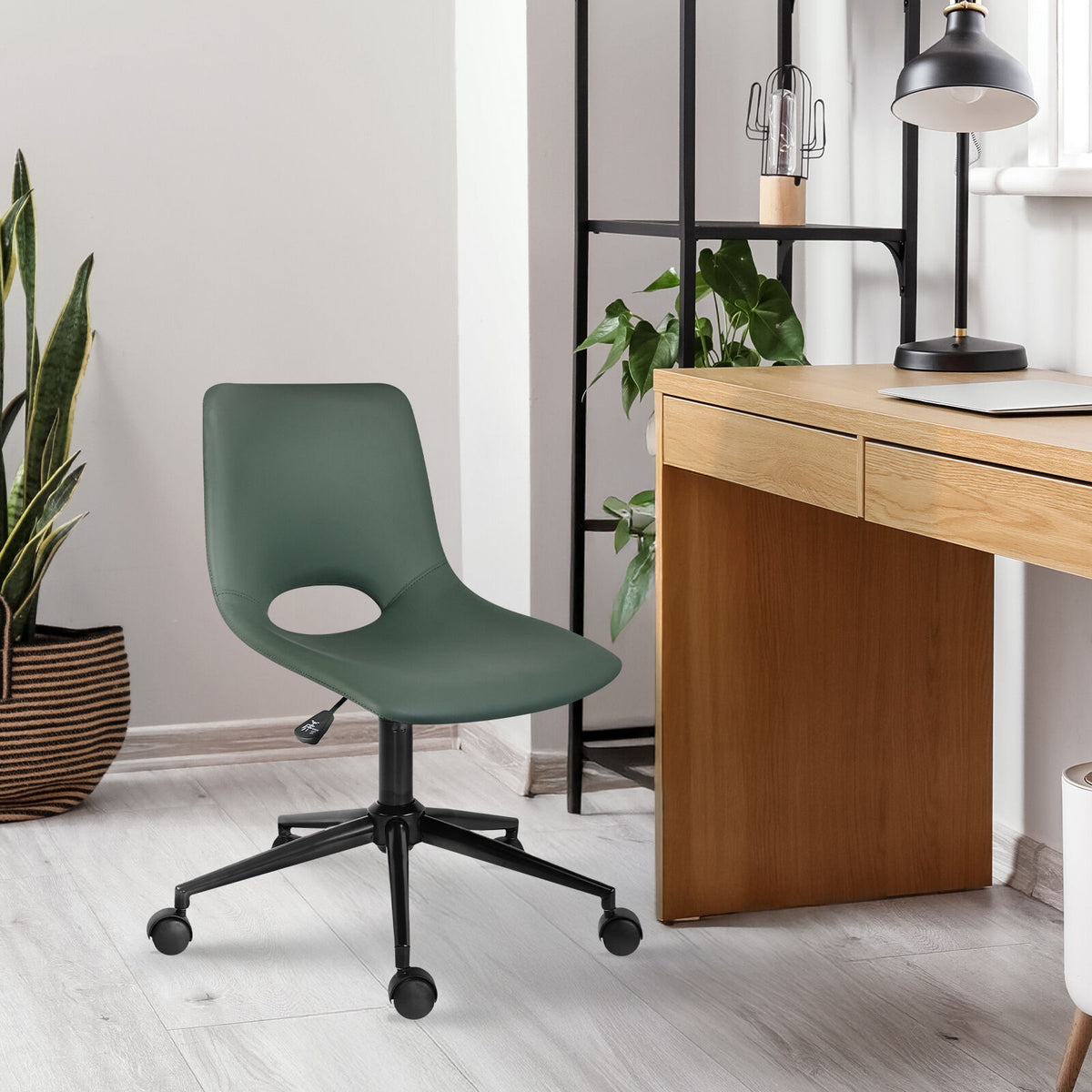 2 Set Office Desk Chair - PU Leather Home Swivel Chair Cut-Out Seat HALO GREEN