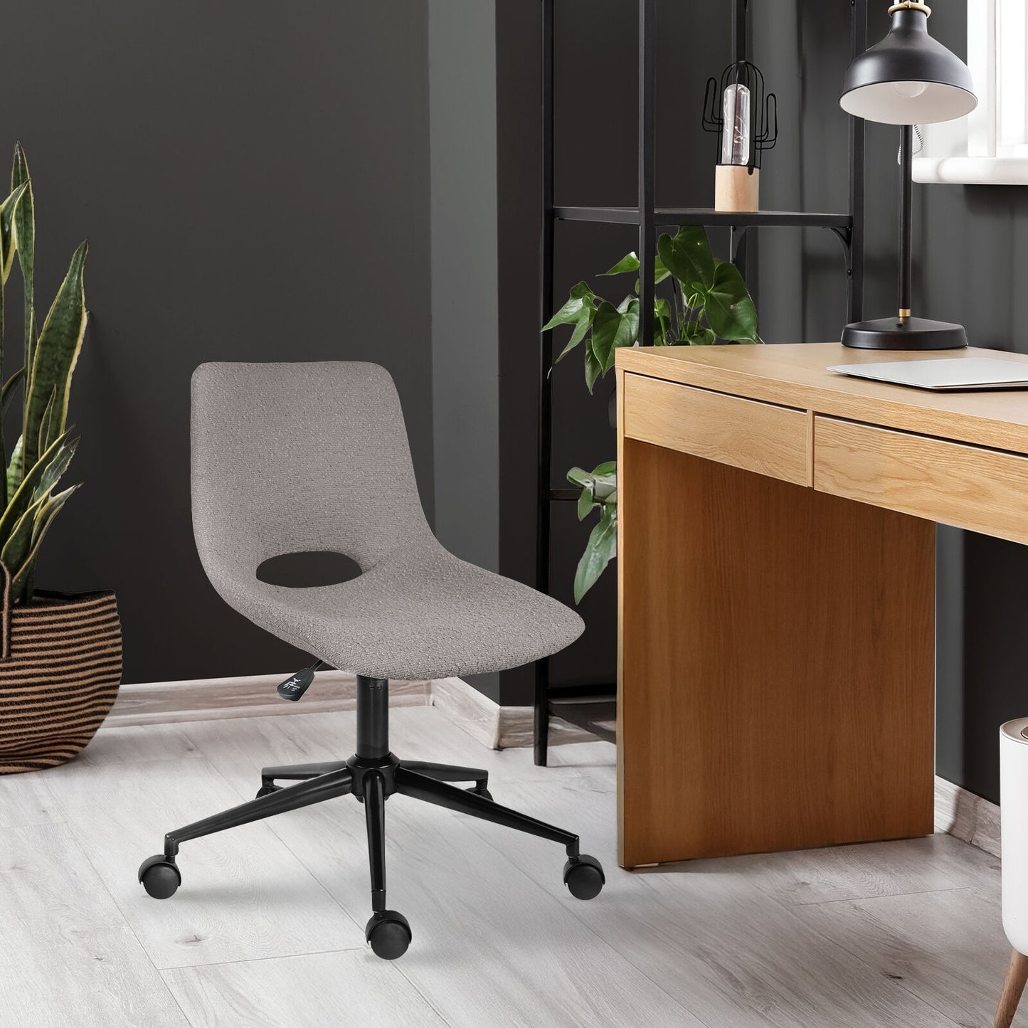 2 Set Office Desk Chair - Loop Yarn Fabric Home Swivel Chair Cut-Out Seat HALO GREY