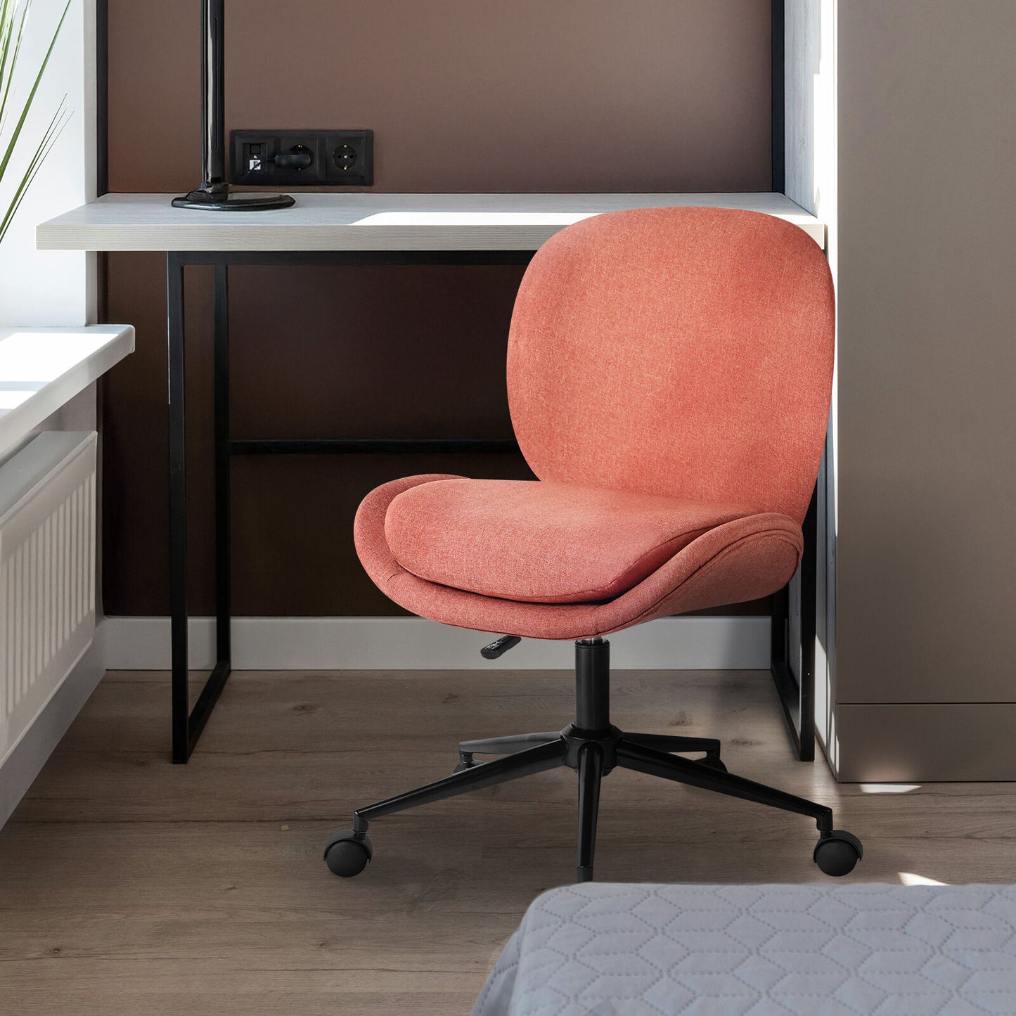 Office Desk Chair - Linen Fabric Armless Swivel Study Seat OVOID EARTHY RED