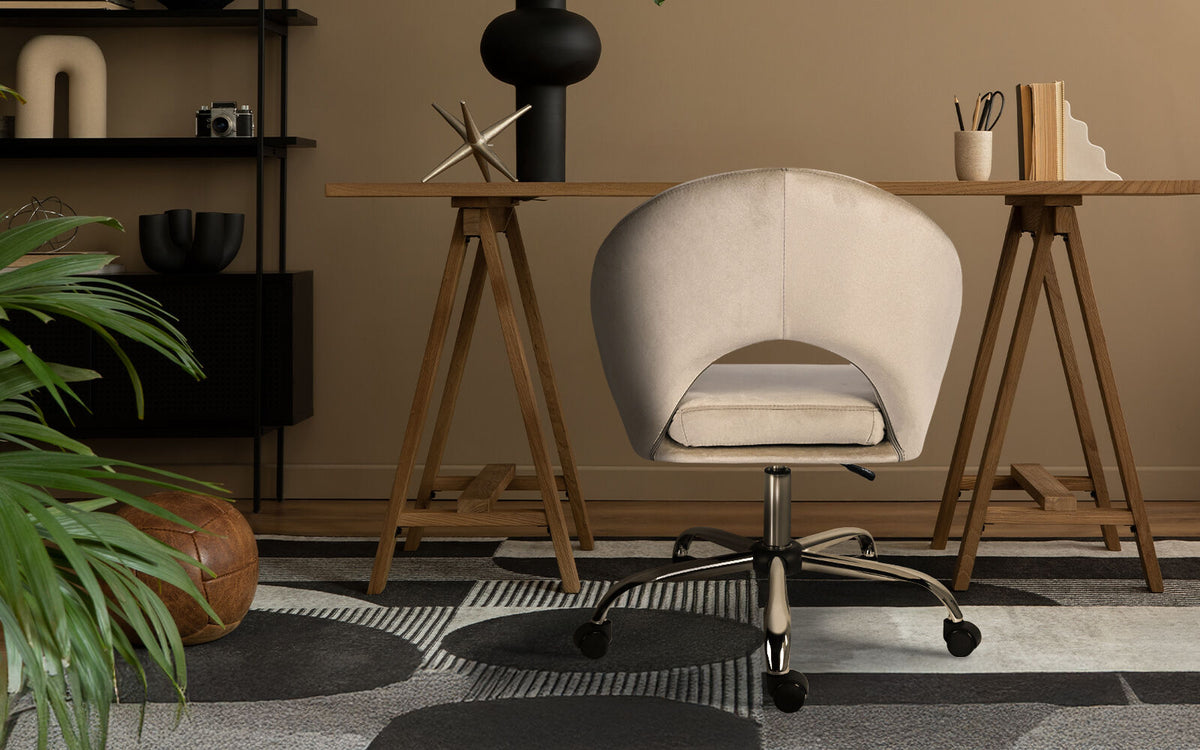 Office Desk Chair - Velvet Home Office Swivel Computer Seat COVE CREAM
