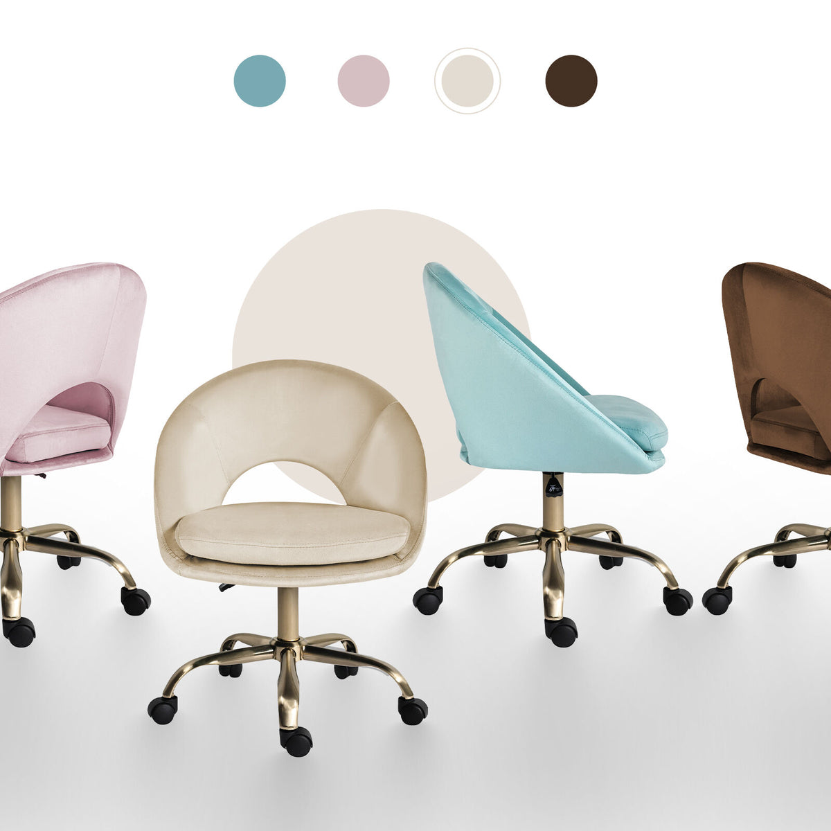 Office Desk Chair - Velvet Home Office Swivel Computer Seat COVE CREAM